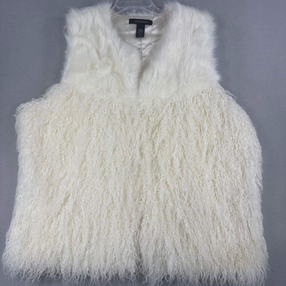 Ashley Stewart Ivory Faux Fur Shaggy Mongolian Vest Plus Size 22/24 Open Front